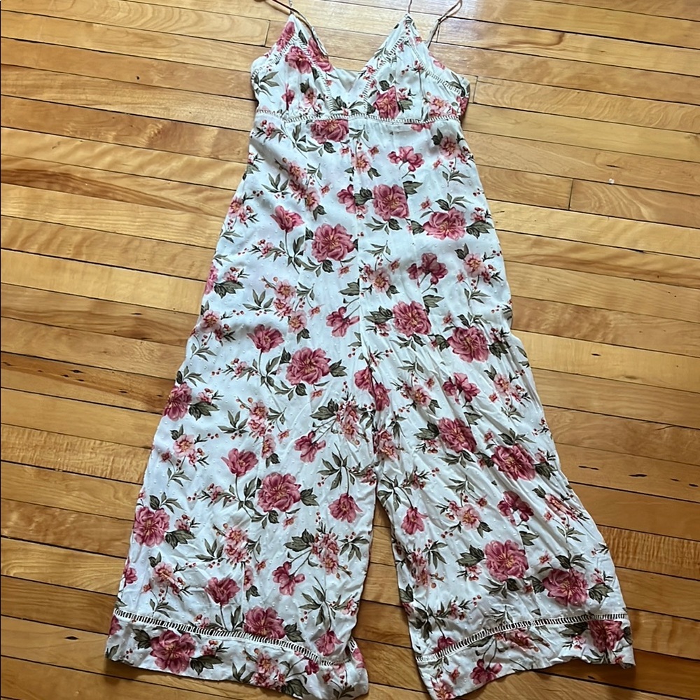 American Eagle Outfitters Pink and Green Floral Jumpsuit